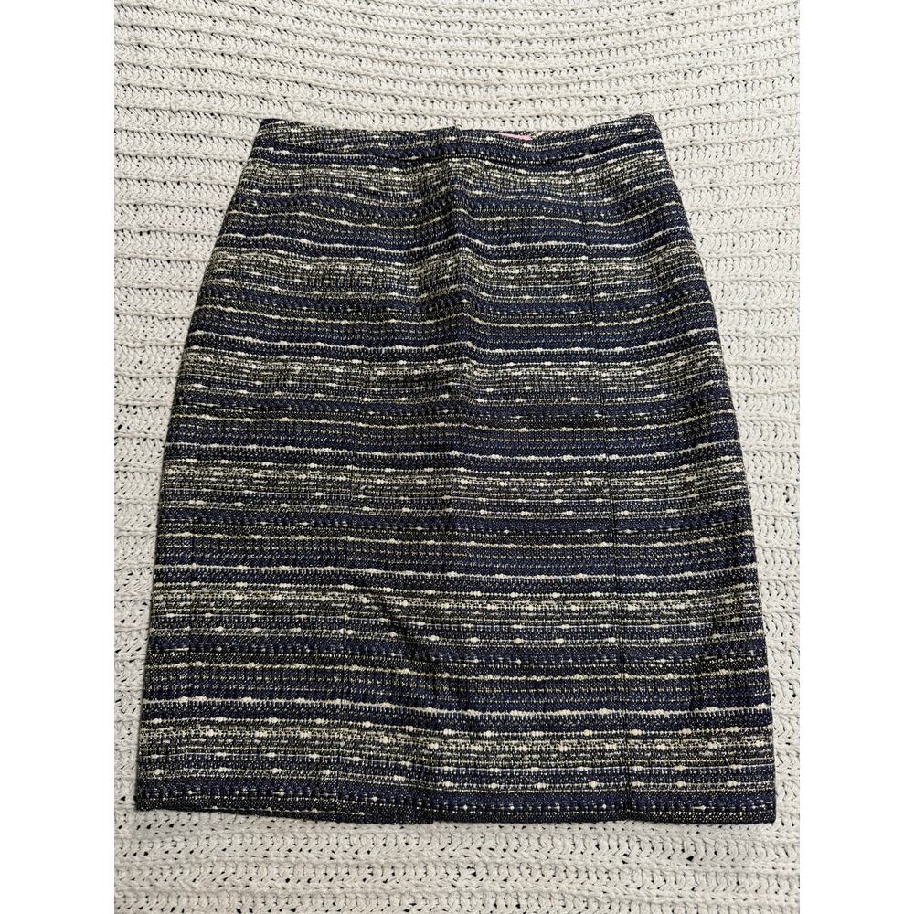 Lilly Pulitzer Tweed Boucle Knit Pencil Skirt Straight Womens Sz 4 Blue Metallic